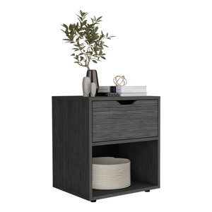 Nightstand End Table 19.7 H Light Gray with <b>Open</b> Shelf <b>Storage</b> Drawer Bedroom Furniture - Product Image 6