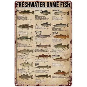 Fish Metal Sign,Freshwater Game Fish,Wall Decor Poster Home Bedroom Kitchen Bar Home Cafe 8x12 Inch