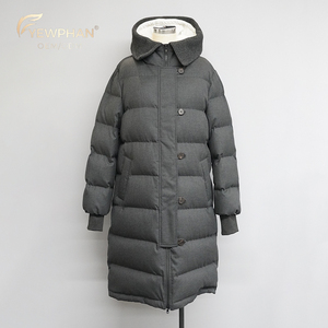Veste <span class=keywords><strong>longue</strong></span> d'<span class=keywords><strong>hiver</strong></span> personnalisée pour femmes, veste en duvet d'oie de luxe pour femmes, capuche gris foncé pour moins 40 - Product Image 1
