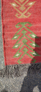 Tapis tribal en laine et jute fait main |   Tapis géométrique rouge style farmhouse pour salon, chambre, couloir, entrée, décoration bohème et sud-ouest - Product Image 5