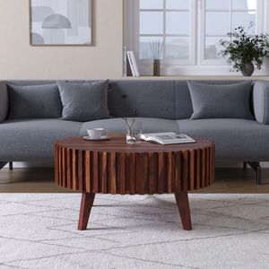 Table basse ronde en bois de Sheesham artisanal, table basse en bois de qualité supérieure pour salon, bureau à domicile, hôtel et salle de séjour - Product Image 6