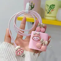 Jolie Housse de Protection Rose pour Chargeur iPhone 18/20W US Original, Étui Protecteur, Enrouleur de Câble et Accessoires Téléphoniques