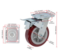 6 pouces, vente en gros, rouge, 360 °   Roues pivotantes industrielles robustes de 4 à 8 pouces, capacité de charge de 330 kg, en vente
