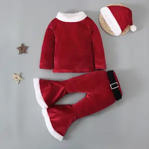 Kinderen Pak Kids Flared Broek Fluwelen Kerstman Kostuum 4 Stuk Outfits Set Baby Meisjes Kerst Kostuums