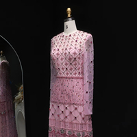Luxuriöses Rosa Perlenabendkleid Langarm Dubai Eleganz Arabisches Party-Abschlussballkleid für Damen Lsz220