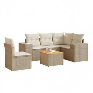 Ensemble de canapés de jardin en rotin beige avec structure en acier pour 6 personnes, mobilier d'extérieur au design contemporain, résistant aux intempéries - Product Image 1
