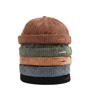 Wholesale Vintage Corduroy <b>Brimless</b> <b>Cap</b> Unisex Fish Embroidery Outdoor Docker Hat with Adjustable Strap - Product Image 2