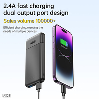Banco de Energía Portátil A323 de Alta Capacidad, USB Tipo-C, Resistente al Agua, Carga Solar, Carga Rápida de 10W, 10000mAh