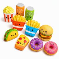 Mini Squishies Alimentaires Lot de 10 : Burger, Frites, Donut, Popcorn, Taco, Visage Kawaii, Corps Souple, Cadeau de Bureau, Jouets Squishy