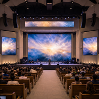 Écran LED COB à pas fin DDW HD pour église, mur vidéo fixe pour centre de culte intérieur, système de fond multi-écrans pour pupitre