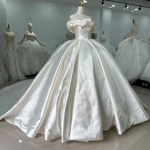 For XS080 Modern Boho Satin Off-Shoulder Ball Gown Bridal Wedding Dress Floral Lace Crystal Appliques Chapel Train for - Product Image 3