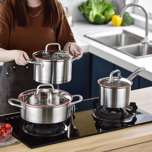 Maßgefertigte Küchenutensilien 3-teiliges Induktions-Topfset Edelstahl Glas Kochtopf für Haushalt und Camping Neujahrsfeier - Product Image 3