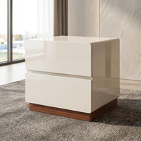 Table de chevet moderne italienne haut de gamme en bois massif et cuir, 2 tiroirs, écologique, durable, en métal, blanche, avec miroir pour chambre à coucher