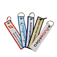Porte-clés en tissu personnalisé avec logo d'usine, étiquette personnalisée double face, texte et broderie, patch tissé, étiquettes pour porte-clés