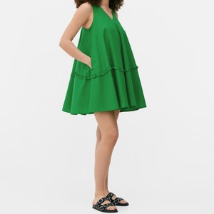 Nouvelle Robe Décontractée Plissée à Volants en Coton pour Femme, Style Modeste et Tendance, Motif Uni, Coupe Ample, Idéale pour l'Été – Vente Chaude OEM - Product Image 2