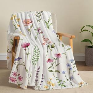 Floral Flannel Blanket Throw Blanket Nap Blanket Breathable Skin Friendly for Bedroom Living Room Custom Print Bulk Wholesale - Product Image 5