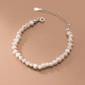Dropshipping 925 bijoux en argent sterling 925 chaîne bracelets baroque perles irrégulières bracelets pour femmes filles