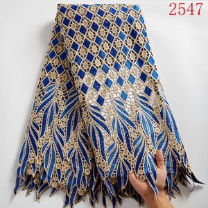 Tissu en dentelle cordée africaine Guipure Dubaï 2021, broderie soluble dans l'eau de haute qualité, tissu en dentelle cordée douce pour robe de soirée 2547 - Product Image 3