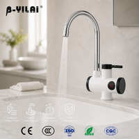 Robinet chauffe-eau électrique instantané sans réservoir 3000W, corps blanc, embouts noirs, bec en J chromé, affichage de la température rouge, pour lavabo