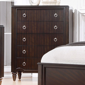 Juego de Muebles de Dormitorio Modernos de Madera Marrón Oscuro con Cómoda, Mesita de Noche y Cajonera con Herrajes Circulares - Product Image 3