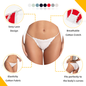 Green Envoy Ingrosso Slip Bikini da Donna in Cotone a Costine con Fasce Sottili, Bordo in Pizzo e Apertura sulla Gamba, Colori Tinta Unita - Product Image 3