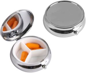 กล่องเก็บยาเม็ดโลหะทรงกลม กล่องยาพกพา 3 ช่องสำหรับจัดระเบียบยา - Product Image 1