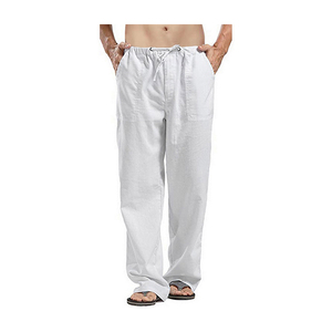 Pantalon droit surdimensionné décontracté en coton et lin pour hommes au début de l'automne avec cordon de serrage et taille élastique - Product Image 4