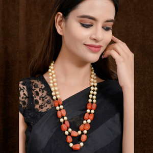 Ensemble collier et boucles d'oreilles en perles irrégulières à double rang |   Bijoux de mariage indiens en laiton plaqué argent |   Rani Haar traditionnel fait main - Product Image 1