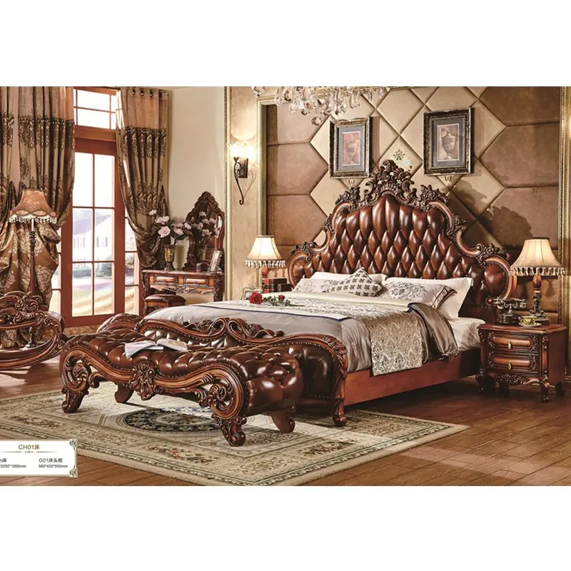 Klasik kral yatak odası takımı avrupa tarzı sıcak satış kraliyet lüks yatak odası mobilyası