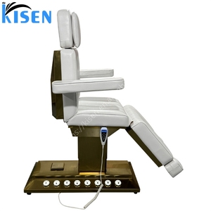 Lit de massage électrique KISEN en acier inoxydable blanc avec base dorée pour salon de beauté, équipement de spa à 3/4 moteurs - Product Image 1