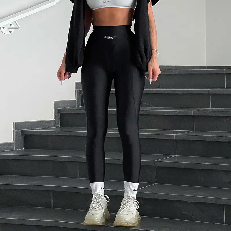 OEM High Waist Seamless Tight Leggings Letter Printed Yoga Pants Black Solid Color Leggings