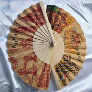 Ventilatore di sughero Boutique in stile graffito di bambù stampato in tessuto di legno di loto ecologico 16/18/24 - Product Image 3