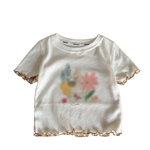 Girls T-Shirt Short Sleeve Summer Cotton Floral Print Off White Yellow Kids Clothing With Label 5832 Yellow - Product Image 5