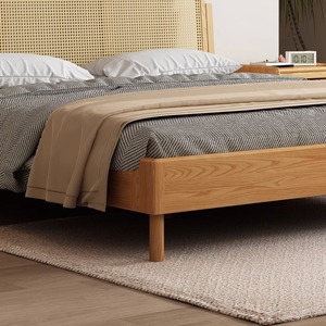 Lit en rotin de style nordique, bois massif en frêne, lit plateforme double de 1,8 m, meubles de chambre à coucher - Product Image 4