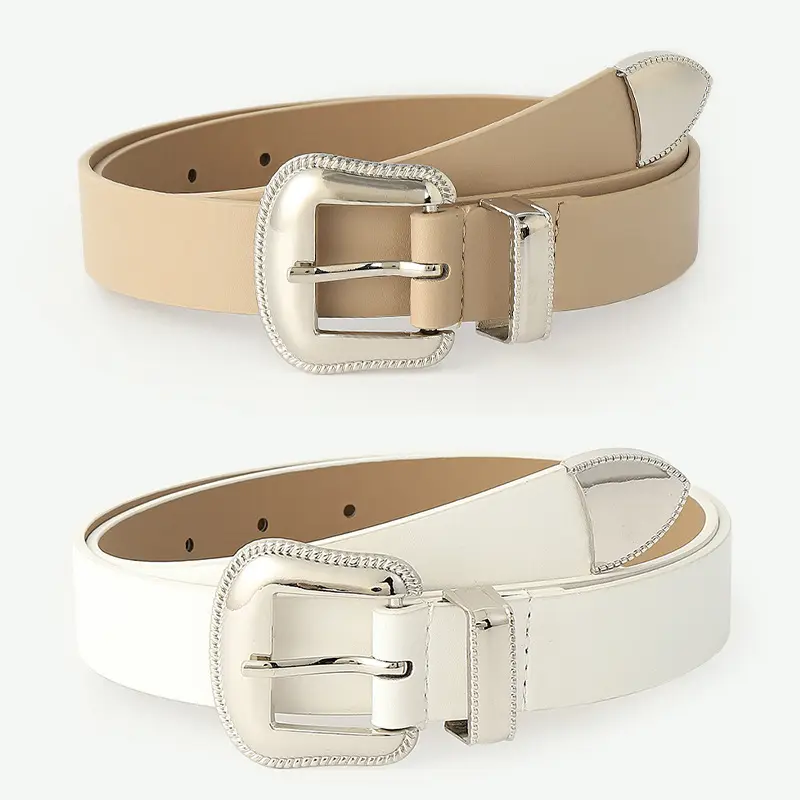 New three-piece set ladies' pin buckle belt High quality simple silver buckle wide belt Fashion jeans strap women