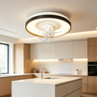 Ventilateur de plafond rond moderne avec éclairage intégré, télécommande, moteur DC, commande par application, finition noir et or, LED silencieuse, pour usage domestique intérieur