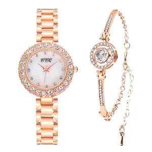 CCQ marka kadın elmas quartz saat moda alaşım kayış casual İzle bilezik seti kadın izle
