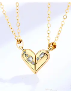 Collier magnétique en alliage cœur cristal Zircon, cadeau de saint-valentin, pendentif rotatif amour pois Couple, colliers