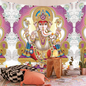 Arazzo Ganesha Esoterico, Decorazione Murale Colorata con <span class=keywords><strong>Elefante</strong></span> per Cerimonie Religiose, Arredo Spirituale per Casa e Soggiorno degli Hindù - Product Image 1