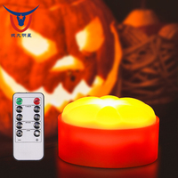 Ensemble de 3 bougies sans flamme en forme de citrouille d'Halloween, lumières orange vacillantes, minuterie à distance, piles AAA, décoration intérieure, vente en gros OEM