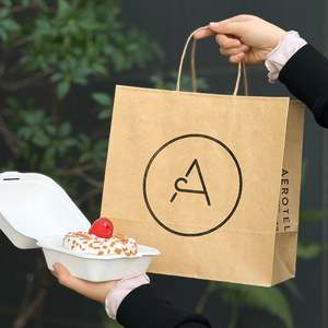 Sacs en papier kraft personnalisés biodégradables, recyclables et adaptés aux aliments, pour l'emballage de boulangerie et de café, vente en gros - Product Image 4