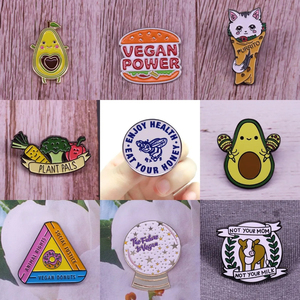 Vegetarianismo <span class=keywords><strong>Hamburguesa</strong></span> Tostada Aguacate Donut Abeja Zanahoria Coño Vegetariano Verduras Planta Insignias Broche de dibujos animados Esmalte duro Pins - Product Image 2