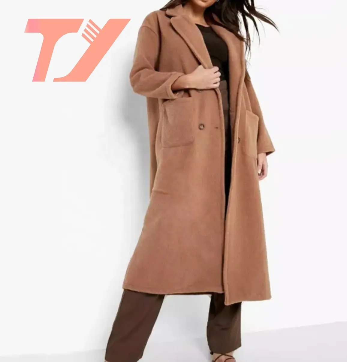 TUOYI Custom Ladies Winter Streetwear Vintage Casual Double-breasted Lengthen Wool Trench Coat For Women