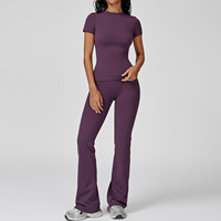 QIFA 2 pièces, pantalon évasé à manches courtes, tenue de yoga, vêtements de sport décontractés, adapté à la danse et au Pilates