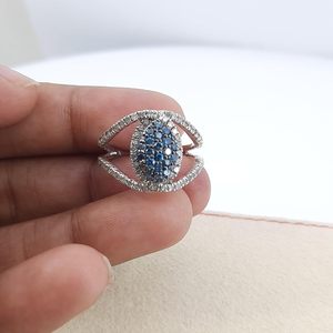 Jewelspaark <b>Diamond</b> <b>Ring</b> 1.11 Cttw Round Cut White And Blue Enhanced Natural Stone 925 Sterling Silver Engagement Jewelry For - Product Image 2