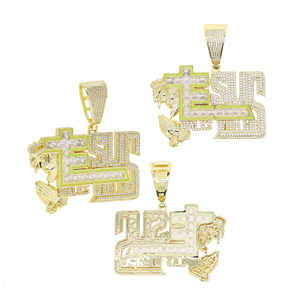 Jaune vert émail Fluorescence CZ lettres jésus marche avec <span class=keywords><strong>moi</strong></span> prier pendentif collier <span class=keywords><strong>pour</strong></span> hommes garçon Hip Hop glacé bijoux - Product Image 2