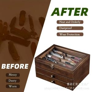Wooden Flip Top <b>Storage</b> <b>Box</b> 11.8in X 9in X 6.1in Multi Compartment Knife Display With <b>Drawer</b> Pockets - Product Image 2