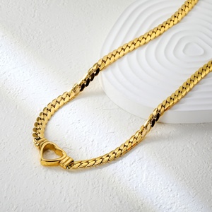 Trendy 18k Gold PVD Plated Stainless Steel Jewelry Chunky Waterproof Cast Thick Cuban Link <b>Lobster</b> Clasp Hollow Heart Necklace - Product Image 4