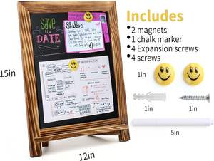 Tablero de tiza magnética para colgar en la pared, tablero de <span class=keywords><strong>caballete</strong></span> negro de mesa con marco de madera pequeño plegable de pie - Product Image 3