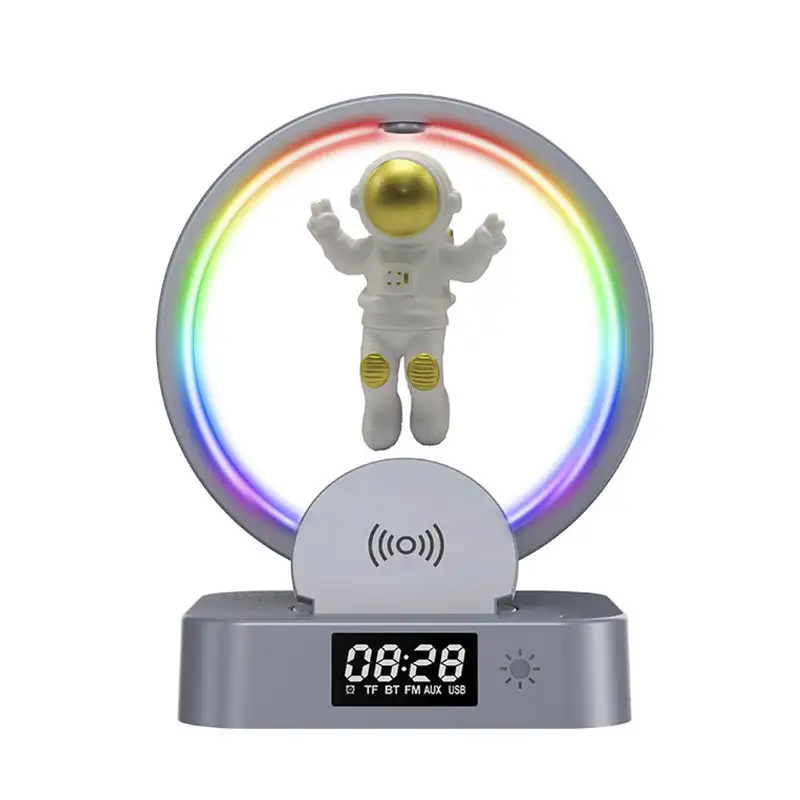 Spaceman RGB Light Led ساعة منبه رقمي سطح المكتب مكبر صوت بلوتوث ضوء ليلي شاحن لاسلكي مصباح محطة شحن سريع